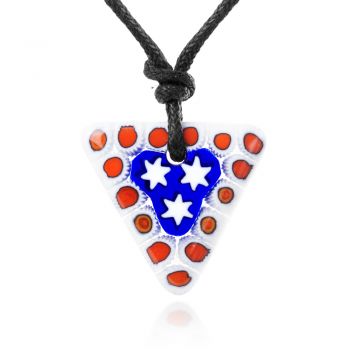 SUVANI Millefiori Murano Glass Blue & Red Flowers Triangle Pendant 30 mm Adjustable Necklace 15”-30”