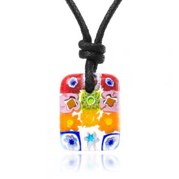 SUVANI Millefiori Murano Glass Multi-Colored Rectangular Square Pendant 19 mm Necklace 15”-30”