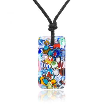 SUVANI Millefiori Murano Glass Multi-Colored Rectangular Square Pendant 33 mm Long Necklace 15”-30”