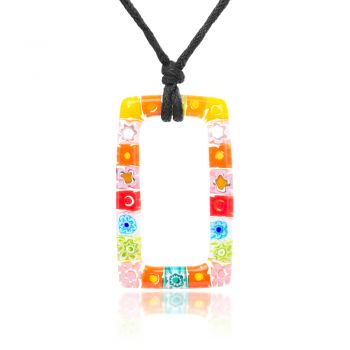SUVANI Millefiori Murano Glass Multi-Colored Cut Out Square Pendant 42 mm Large Necklace 15”-30”
