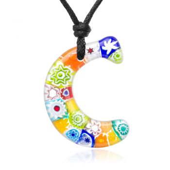 SUVANI Millefiori Murano Glass Multi-Colored Initial Letter “C” Alphabet Pendant Necklace 15”-30”