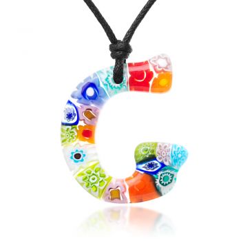 SUVANI Millefiori Murano Glass Multi-Colored Initial Letter “G” Alphabet Pendant Necklace 15”-30”