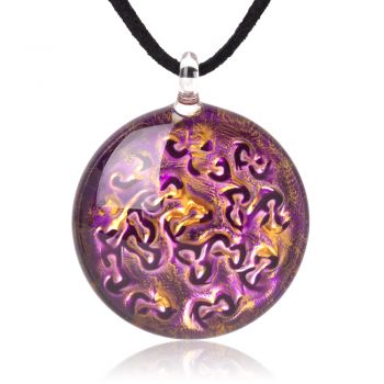 SUVANI Hand Blown Glass Jewelry Purple Lava Shimmering Art Round Pendant Necklace, 18”-20”