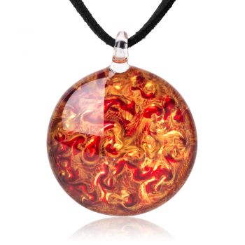 SUVANI Hand Blown Glass Jewelry Red Lava Shimmering Art Round Pendant Necklace, 18”-20”