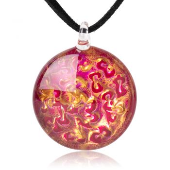 SUVANI Hand Blown Glass Jewelry "Pink Lava" Shimmering Art Round Pendant Necklace, 18”-20”