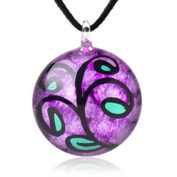 SUVANI Glass Jewelry Purple “Happy Sapling” Tree Hand Drawing Round Pendant Necklace, 18”-20”