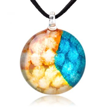 SUVANI Glass Jewelry Summer Field Abstract Art 3 Color Tones Round Pendant Necklace 18"-20"
