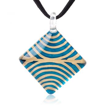 SUVANI Hand Painted Glass Jewelry Blue Wave Abstract Art Square Shape Pendant Necklace 18”-20"