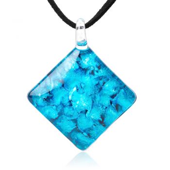 SUVANI Hand-Painted Glass Jewelry Ocean Blue Paintbrush Art Square Pendant Necklace 18-20 Inches