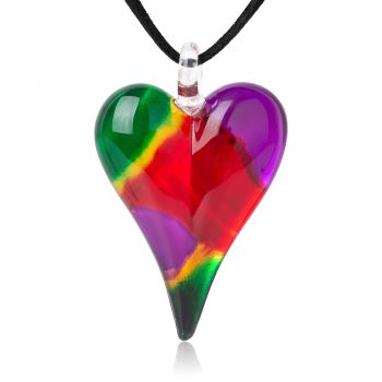 SUVANI Hand-Painted Glass Jewelry Colorful Watercolor Design Puffy Heart Pendant Necklace 18”-20”