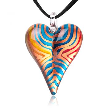SUVANI Hand-Painted Murano Glass Jewelry Colorful Zebra Design Puffy Heart Pendant Necklace 18”-20”