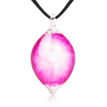 SUVANI Hand Painted Glass Jewelry Pink Flower Petal Abstract Art Marquise Pendant Necklace 18"-20"