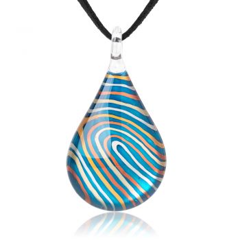 SUVANI Hand Painted Glass Jewelry Blue Water Ripple Stripe Teardrop Shape Pendant Necklace 18”-20"
