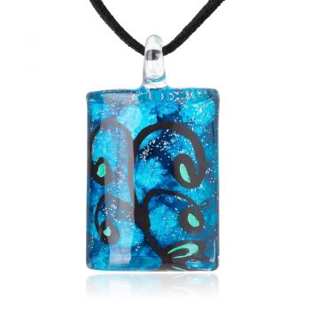 SUVANI Hand Painted Glass Jewelry Little Sapling Tree Blue Rectangle Shape Pendant Necklace 18”-20”