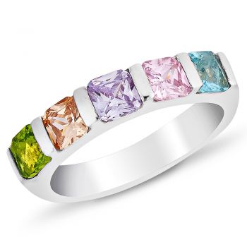 25 Sterling Silver Square Cubic Zirconia CZ Multi Color Band Ring Jewelry Size 6, 7, 8