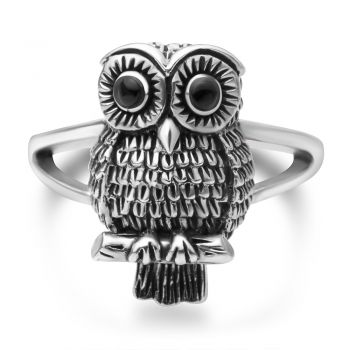 925 Oxidized Sterling Silver Vintage Owl Bird Band Ring Women Jewelry Size 6, 7, 8