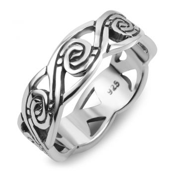 925 Sterling Silver Tribal Swirl Surf Wave Design Band Ring Size 6, 7, 8 - Nickel Free