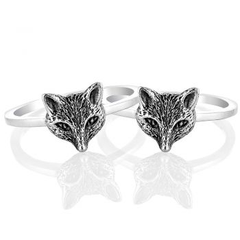 925 Oxidized Sterling Silver Twin Fox Heads Couple Ring for Women Jewelry Size 6 - Nickel Free