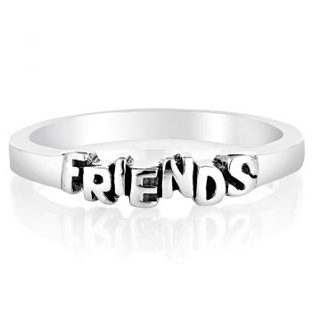 925 Oxidized Sterling Silver "Friends" Lettered Band Ring Jewelry Size 6 - Nickel Free