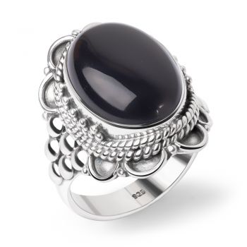 SUVANI Sterling Silver Black Onyx Oval Shaped Rope Edge Grape Design Women Cocktail Ring Size 6 ,7 ,8