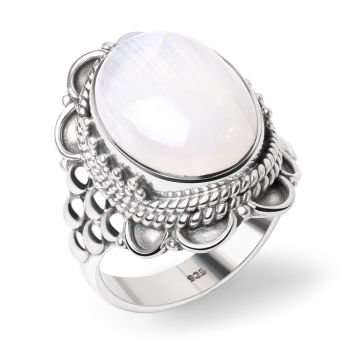 SUVANI Sterling Silver White Moonstone Oval Shaped Rope Edge Grape Design Cocktail Ring Size 6 ,7 ,8