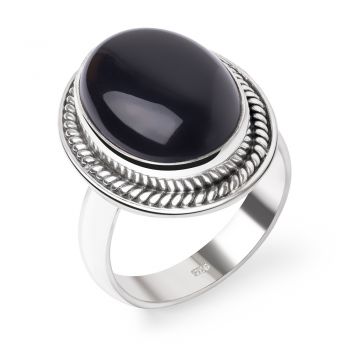 SUVANI Sterling Silver Black Onyx Gemstone Oval Shaped Rope Edge Vintage Classic Band Ring Size 6 ,7 ,8