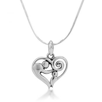 SUVANI Sterling Silver Mom and Child Heart Mother's Day Pendant Necklace, 18 inches