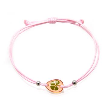 Real Lucky Irish Four (4) Leaf Clover, Good Luck Symbol, Pink Wax Cord Adjustable Length Bracelet