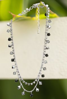 SUVANI Rhodium Plated Brass Black and Grey Faceted Swarovski Crystal and Cubic Zirconia CZ Anklet