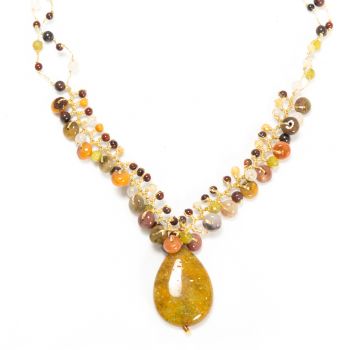 Handmade Natural Multi Gemstones Beads Silk Thread Cluster Women Necklace 18 Inches