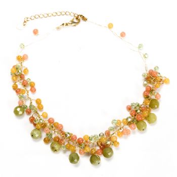 Handmade Multi-Colored Gemstones Beads Silk Thread Cluster Women Necklace 17" - 19"