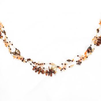 Handemade Cultured Freshwater Pearl Sea Coral Multi Strand Silk Thread Long Necklace 36"-39"