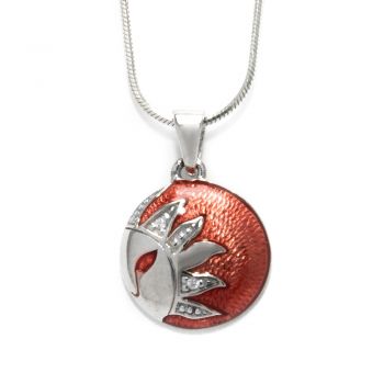 925 Sterling Silver Cubic Zirconia CZ Half Sun Metalic Red Round Pendant Necklace 18 inches