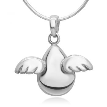 SUVANI Sterling Silver Adorable Little Angel Wing Flying Egg Locket Charm Pendant w/Necklace Chain 18"
