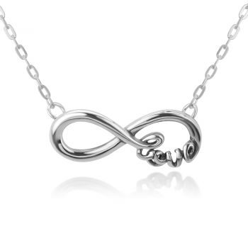 SUVANI Sterling Silver Infinity Eternity Endless "Love" Word Symbol Pendant w/ Necklace Chain 16"-18"