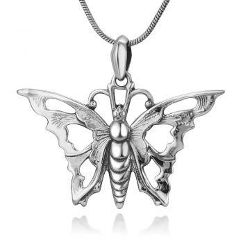 Oxidized Sterling Silver Open Detailed Vintage Butterfly Wing Pendant w/ Necklace Chain 18"