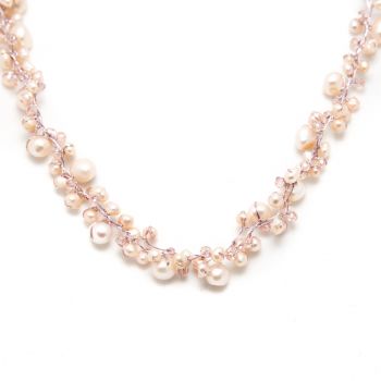 Peach Genuine Cultured Freshwater Pearl Three (3) Strand Silk Thread Princess Length Necklace 17-19"