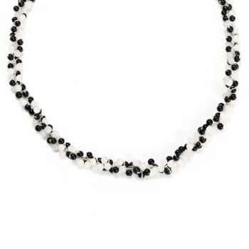 Classic Black & White Round Resin Cluster Beads Silk Thread Long Women Necklace 26 - 28"