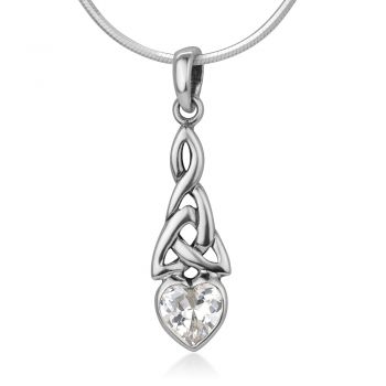 SUVANI 925 Sterling Silver Triquetra Celtic Knot White CZ Heart Endless Love Pendant Necklace, 18" Chain