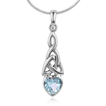 SUVANI Sterling Silver Triquetra Celtic Knot Blue Topaz Heart Endless Love Pendant Necklace 18"