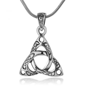 SUVANI Oxidized Sterling Silver Trinity Triquetra Celtic Knot Engraved Triangle Pendant Necklace 18"