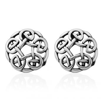 SUVANI 925 Oxidized Sterling Silver Tiny Round Celtic Knot Open Post Stud Earrings 7 mm, Unisex Jewelry