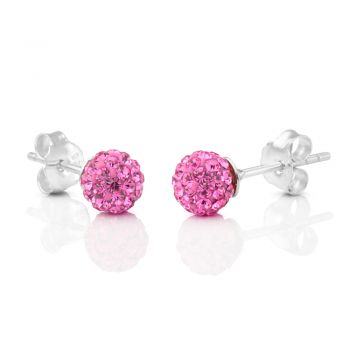 SUVANI Sterling Silver Rose Pink Crystal Rhinestone Disco Ball 7 mm Post Stud Earrings