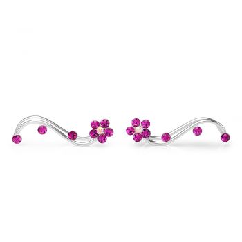 SUVANI 925 Stelring Silver Fuchsia Pink Swarovski Crystal Flower