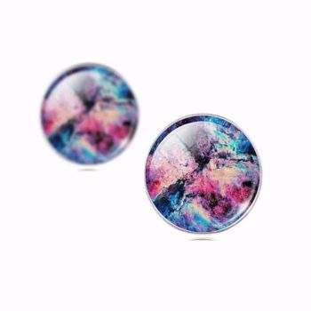 SUVANI Glass Cabochon Galaxy Universe Art Picture Round 13 mm Post Stud Earrings