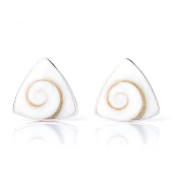 SUVANI 925 Sterling Silver Tiny Natural White Shiva Eye Shell Triangle 9 mm Post Stud Earrings