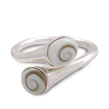 925 Sterling Silver Double Shiva Eye Swirl Shell Inlay Design Band Ring Jewelry Size 6, 7, 8 