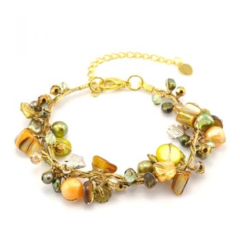 Silk Thread Mother of Pearl Freshwater Pearl Stones Handmade Bracelet 7"-9"