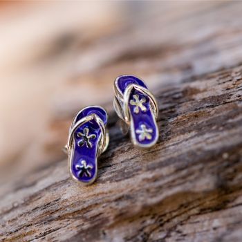 SUVANI 925 Sterling Silver Mini Purple Flower Flip Flop Beach Shoes Sandal Post Stud Earrings 9 mm