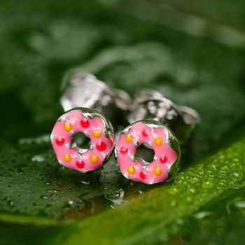 SUVANI 925 Sterling Silver Tiny Pink Strawberry Donut 7 mm Post Stud Earrings